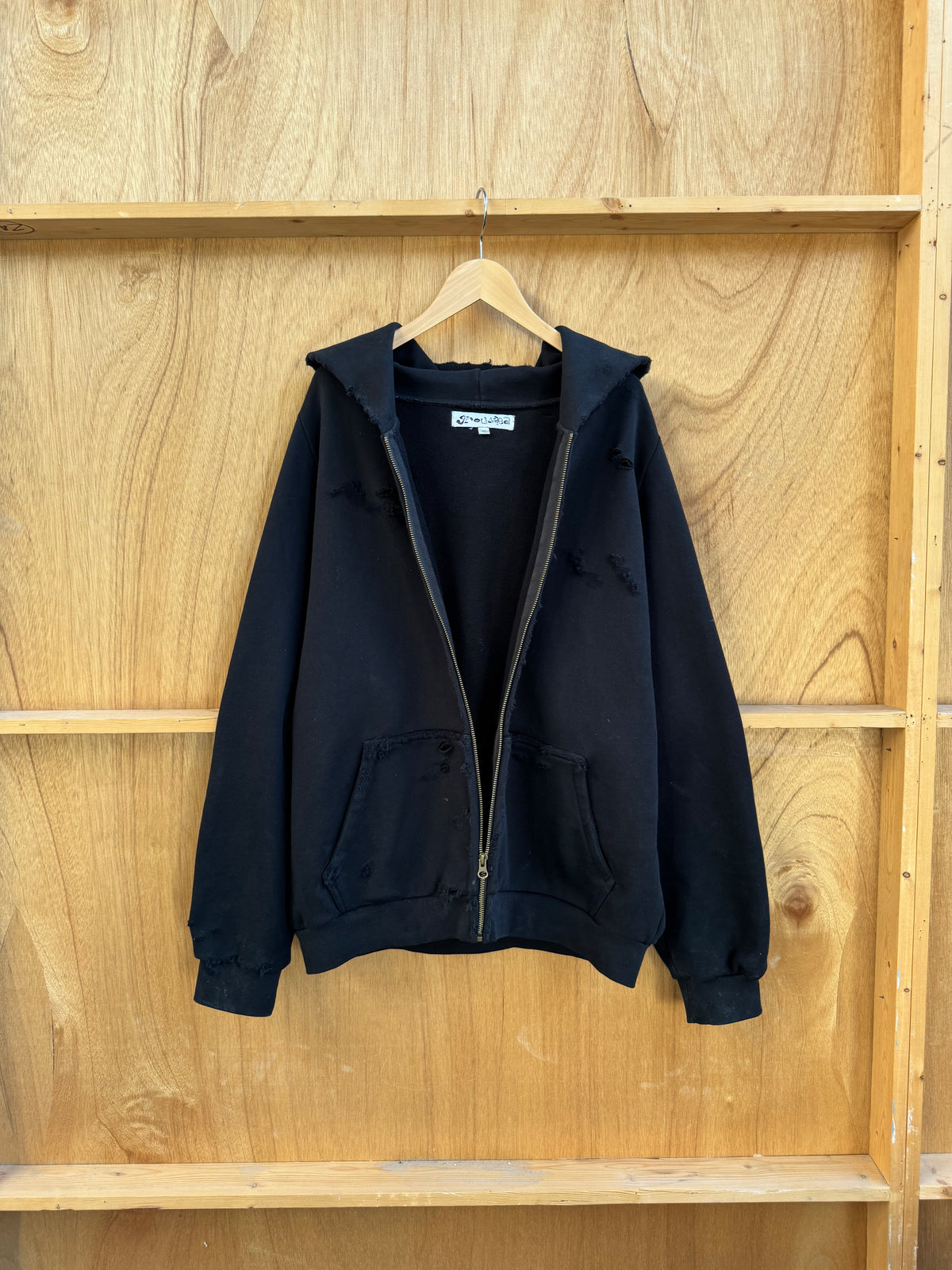 Distressed Black Zip Up