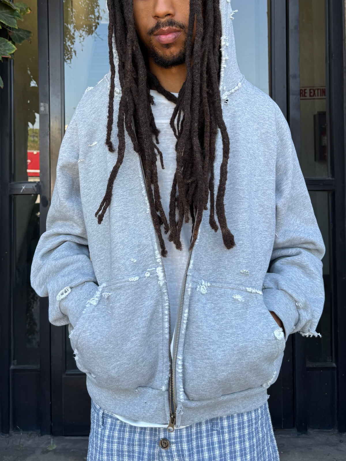 Distressed Grey Zip Up