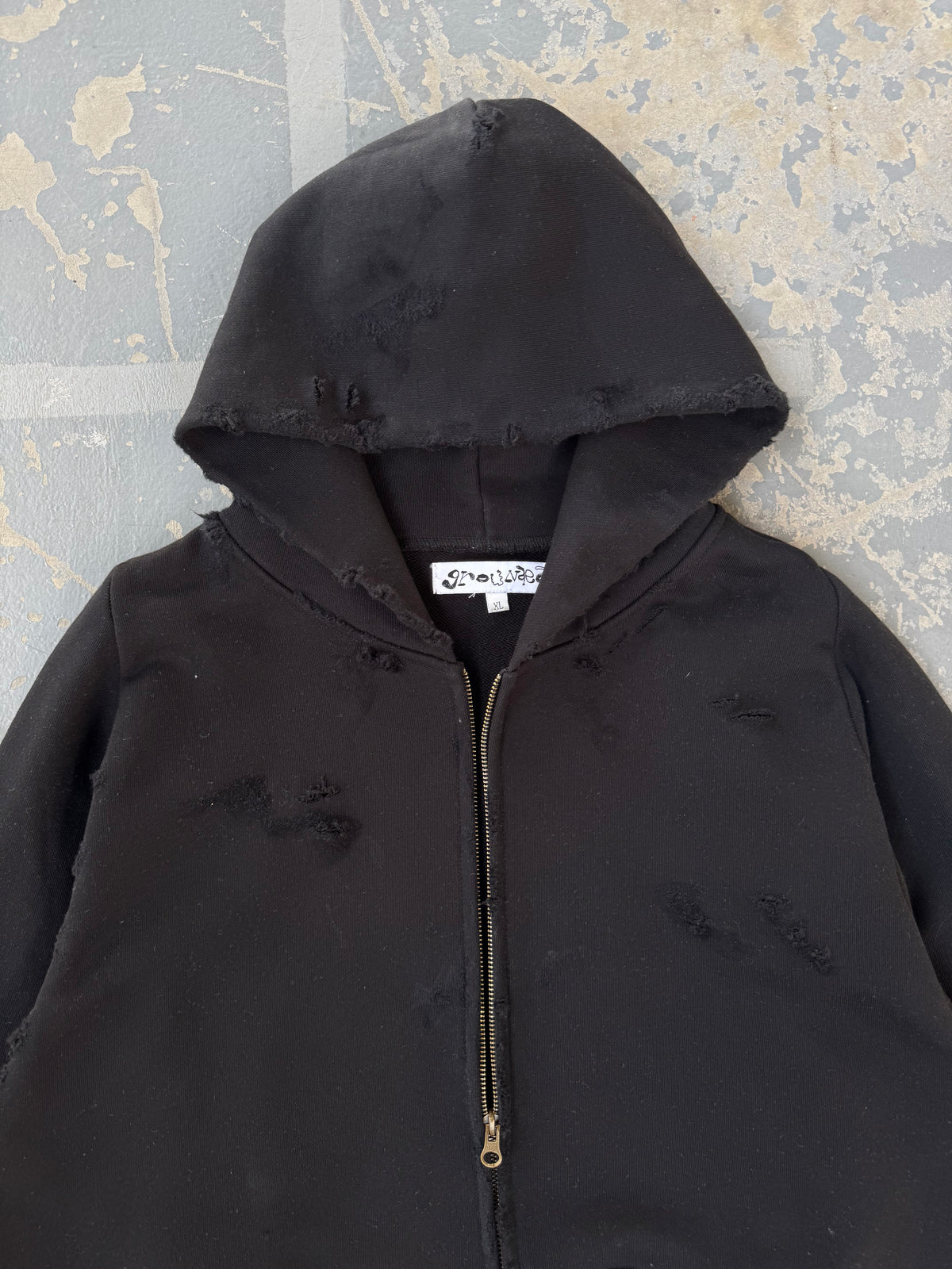 Distressed Black Zip Up
